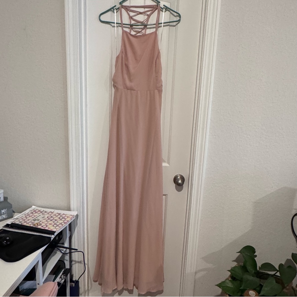 Blush formal dress with lace up back